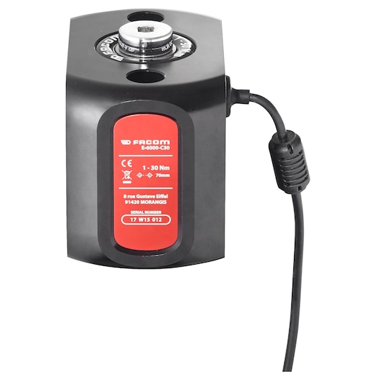 Facom E6000-C50 electronic torque sensor with cable, shown from front angle on white background.