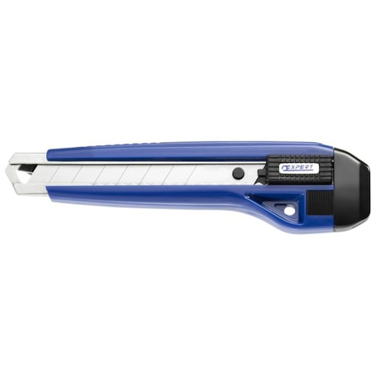 Facom E020302 blue and silver utility knife, side view, with retractable segmented blade.