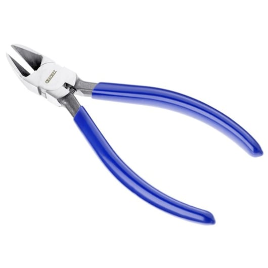 Facom E020310 diagonal cutting pliers with blue handles, photography, angled view on white background.
