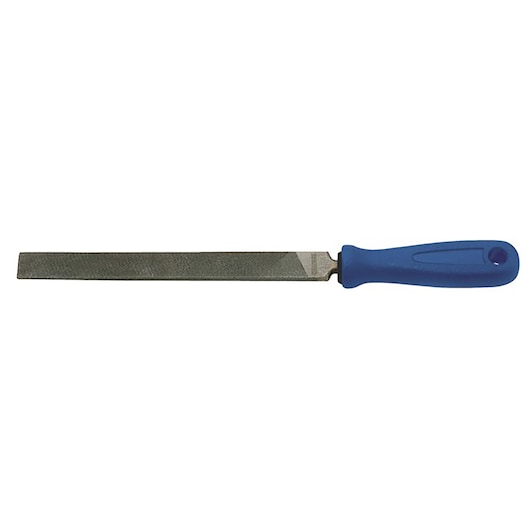Facom E020603 flat hand file with blue handle, side view on white background.