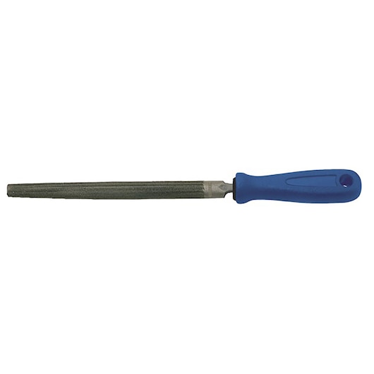 Facom E020604 photography of hand file with blue handle, side angle, tool category.