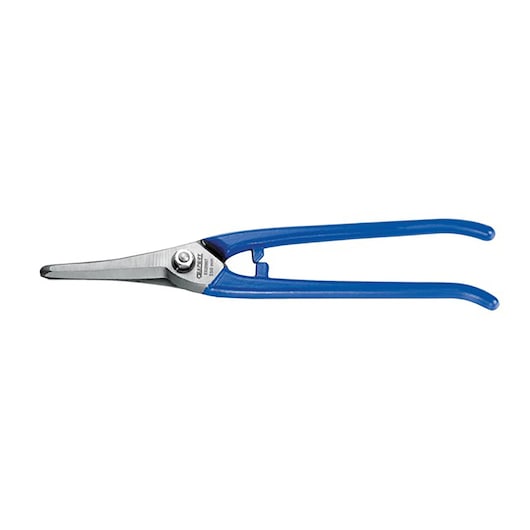 Facom E020907 long nose pliers with blue handles, side view on white background.