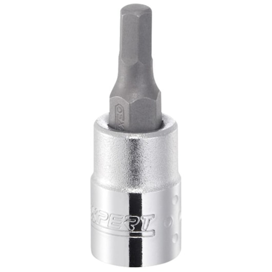 Facom E030102 hex bit socket, silver metallic finish, front view on white background.