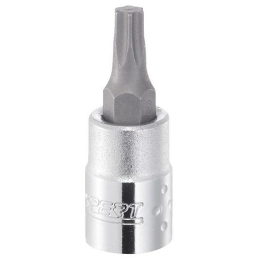 Facom E030120 silver hex socket bit, frontal angle, chrome finish, compact hand tool accessory.