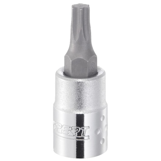 Facom E030123 silver and grey Torx socket bit, front angle on white background.