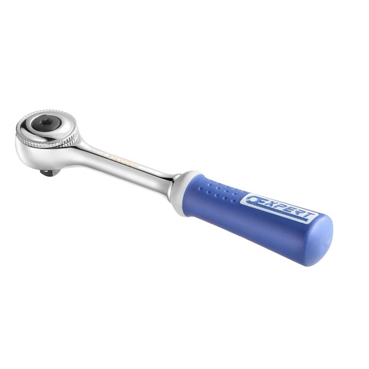 Facom E030601 ratchet with blue Expert handle, side angle, on white background.