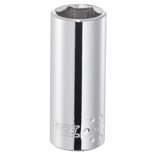 Facom E031506 chrome socket tool, cylindrical, front angle, embossed logo, photography white background.