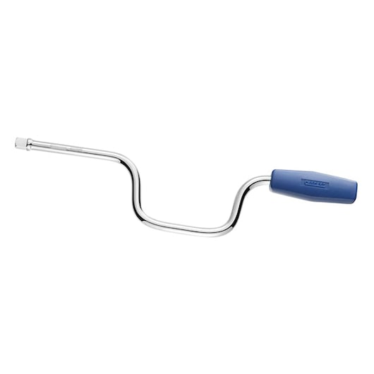 Facom E031604 manual brace with chrome body and blue handle, left side view on white background.