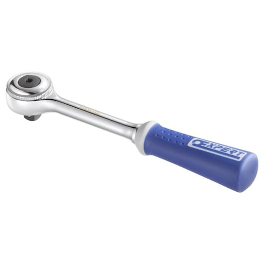 Facom E031701 ratchet wrench with blue Expert handle, side view on white background.