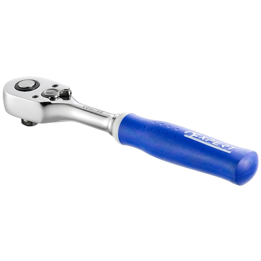 Facom ratchet wrench E031706 with blue ergonomic handle, side view on white background.