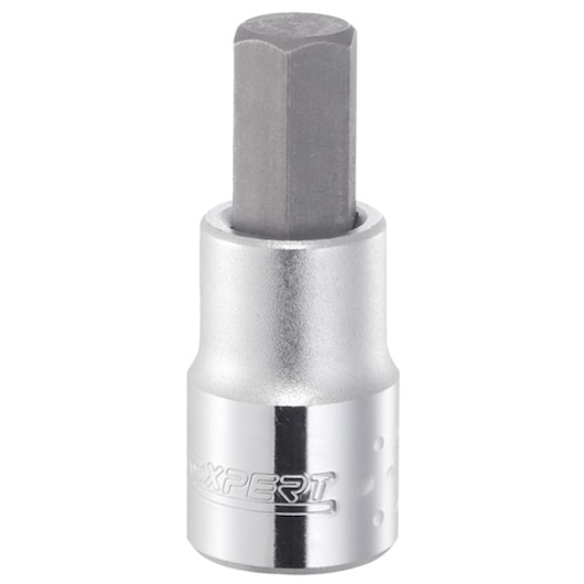 Facom E031905 hex bit socket with polished chrome finish, upright angle, white background.