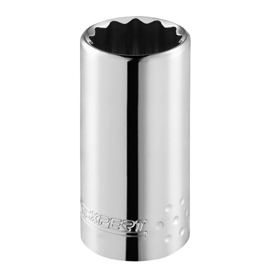 Facom E032203 chrome-finish socket, cylindrical design, viewed from front on white background.