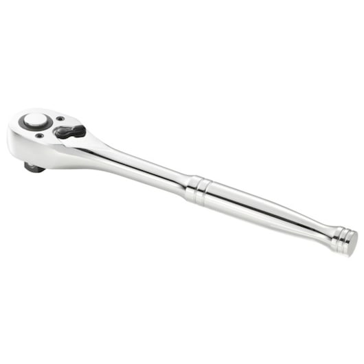 Photo of Facom E032709 chrome-finish ratchet wrench, angled view on white background.