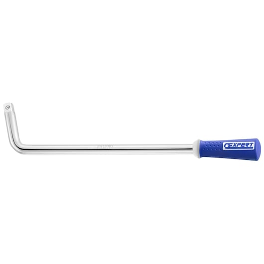 Facom E032714 chrome L-shaped socket wrench with blue Expert handle, side view on white background.