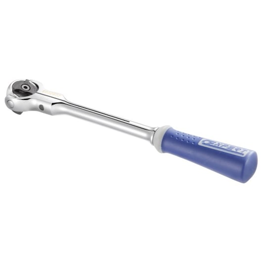 Facom E032802 ratchet wrench with blue handle, side angle, chrome finish, tool category.