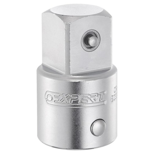 Facom E033802 chrome socket adapter, close-up front angle on white background.