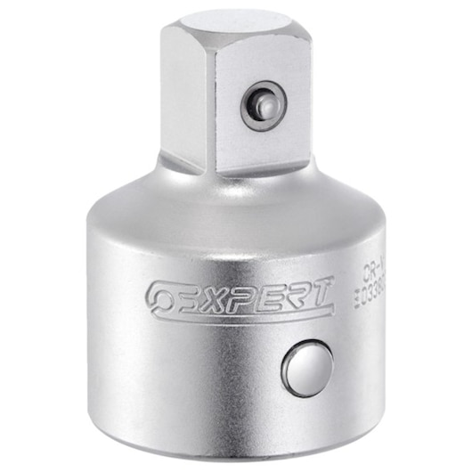 Facom E033803 chrome-plated socket adaptor photography, Expert logo, front angle, white background