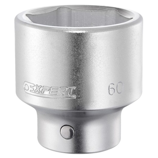 Facom E034102 silver socket, 60 mm size, Expert series, side angle on white background.