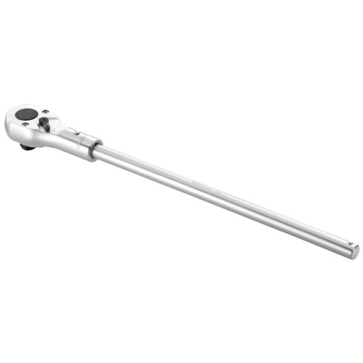 Facom E034601 silver long handle ratchet photographed at angle on white background.