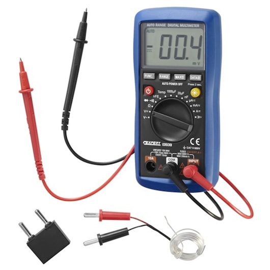 Facom E051301 digital multimeter with probes, adapter, and wire, front angle on white background