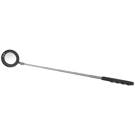 Facom E051401 telescopic inspection mirror with black handle, round mirror and LED lights, side angle, white background.
