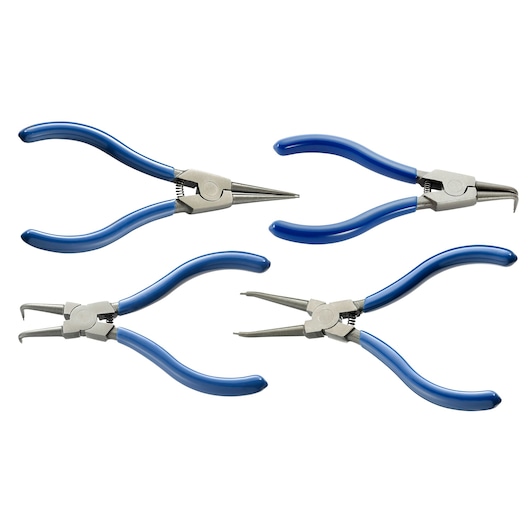 Facom E080820 set of four pliers with blue handles, photographed from above on white background.