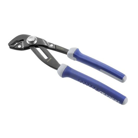 Facom E084649 adjustable pliers with blue and gray handles, side view on white background.