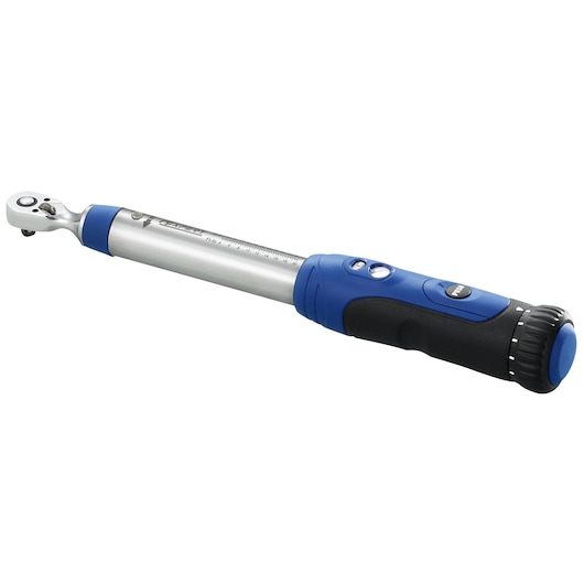 Facom E100105 torque wrench with blue and black handle, side angle, white background.