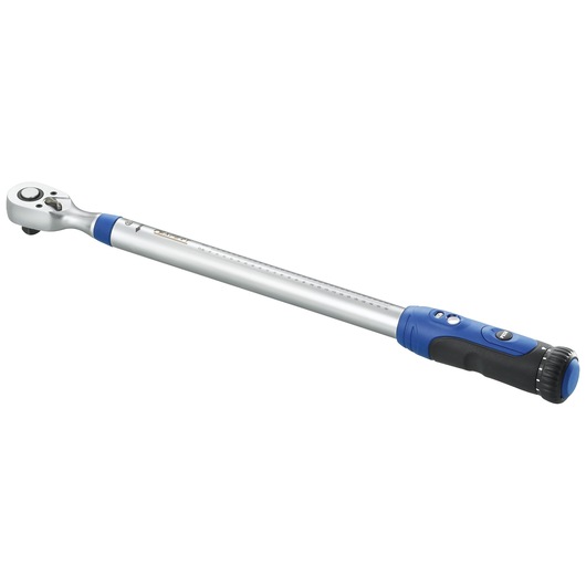 Facom torque wrench E100108 with blue and black grip, silver shaft, side angle on white background.