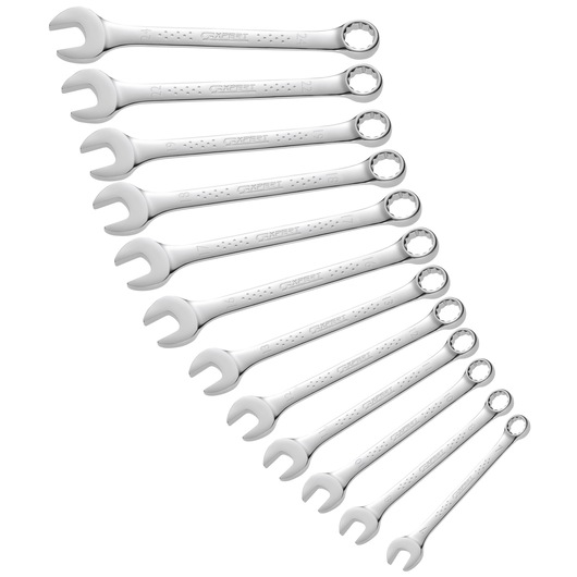 Facom E110309 photography of twelve Xpert combination wrenches in varying sizes on a white background.