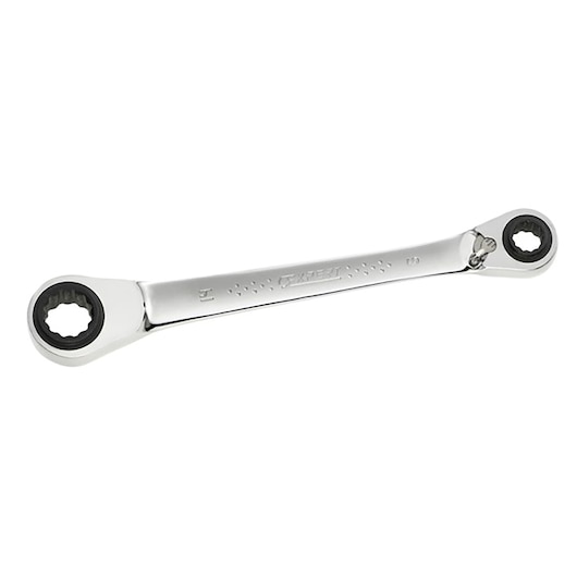 Facom E110944 double-ended ratcheting spanner, chrome finish, product photo on white background.