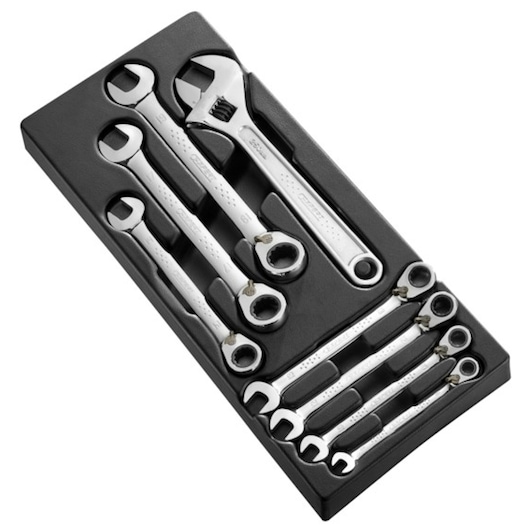 EXPERT by FACOM® Ratchet combination wrenches and 1 adjustable wrench module, Metric 7 pieces