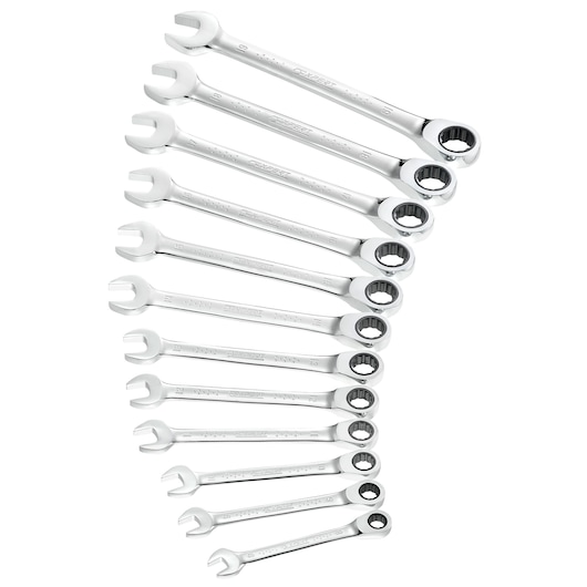 EXPERT by FACOM® Flat ratcheting wrenches on portable case. Rack 8-19 mm, Metric 12 pieces