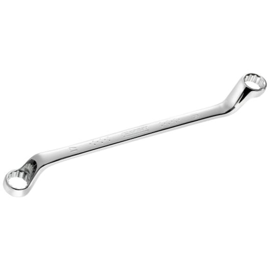 Facom E113368 chrome double box-end wrench, angled design, product photo on white background.