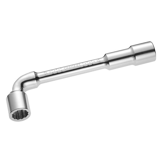 Facom E113378 chrome-plated double box end wrench, angled, photographed on white background.
