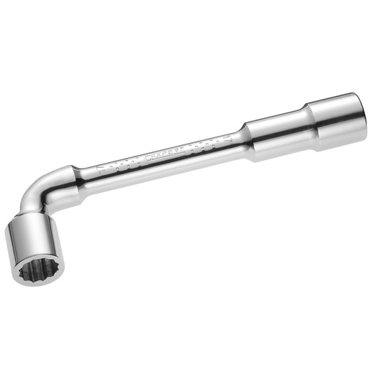 Facom E113459 chrome-plated box wrench, angled design, product photography, side view