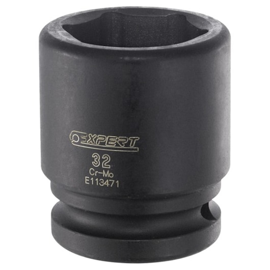 Facom E113478 black impact socket, front angle, Expert branding and size 32 marking visible.