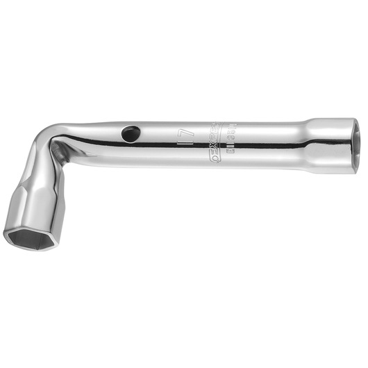 Facom E113500 chrome L-shaped box wrench, hex socket, side view, on white background.