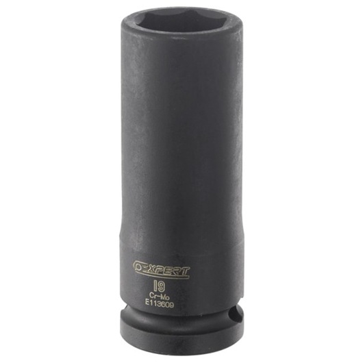 Facom E113605 deep impact socket, black, front angle, cylindrical shape, product photography.
