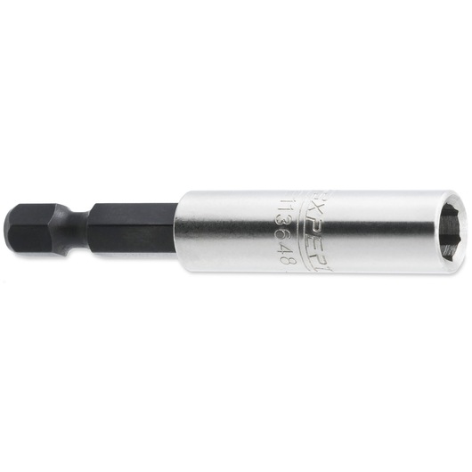 Facom E113648 hex bit holder, silver and black, side view on white background, hand tool accessory.