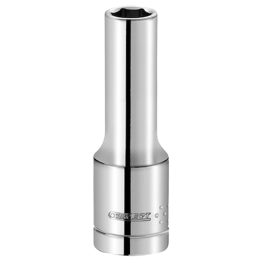 Facom E113751 chrome socket wrench, deep profile, hexagonal, front view on white background.