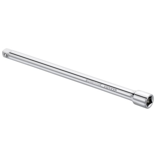 Facom E113772 chrome-plated socket extension bar, side angle on white background.