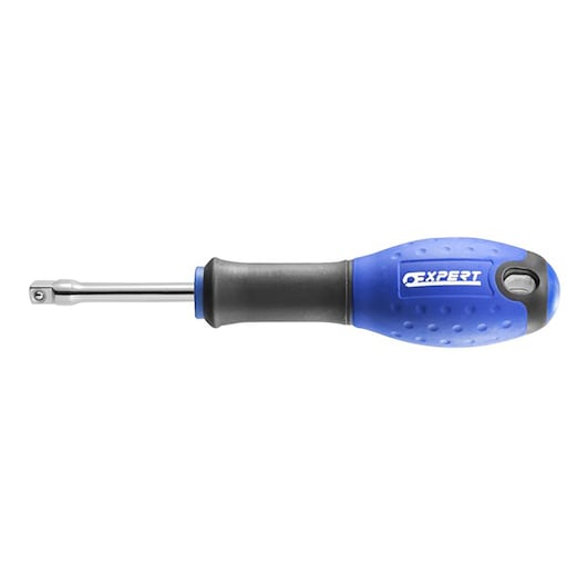Facom E113910 blue and black ratchet screwdriver with ergonomic handle, side view on white background.