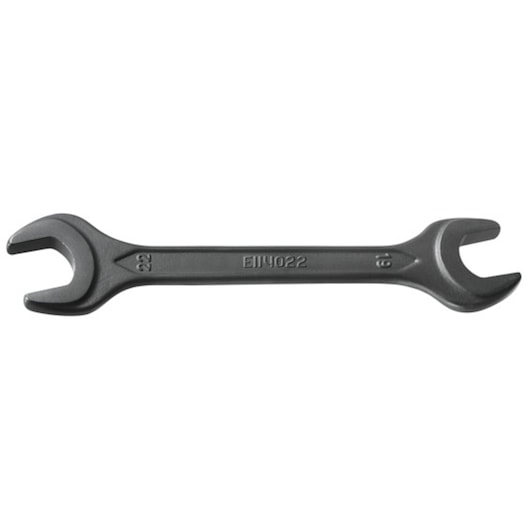 Facom E114032 open-end wrench, black, 22mm and 19mm ends, side view, hand tool, SKU E114032