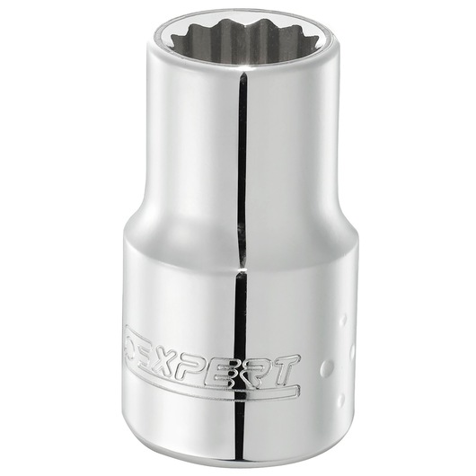 Facom E117055 chrome socket, Expert series, 12-point, side angle on white background.