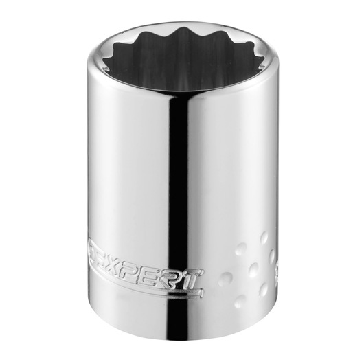 Facom E117058 chrome socket with twelve-point design, brand engraving, product photography on white background.