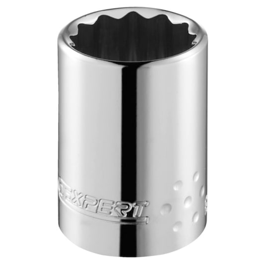 Facom E117068 chrome socket, front angle on white background, embossed logo, twelve-point interior.
