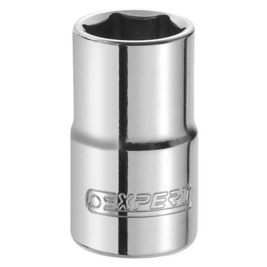 Facom E117091 chrome socket, side angle, Expert branding engraved on cylindrical body.