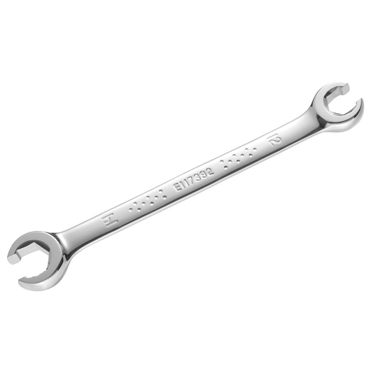 Facom E117392 double open-end wrench, chrome finish, angled view on white background.