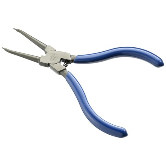 Facom E117914 precision circlip pliers with blue handles, angled tips, side view, on white background.